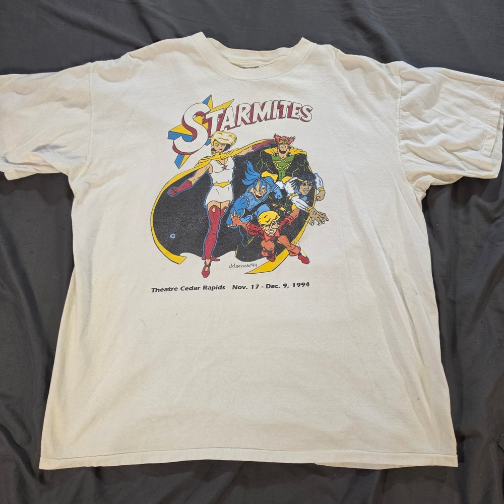 Vintage 1994 Starmites Theatre Cedar Rapids Graphic T-Shirt White Large 90s Tee